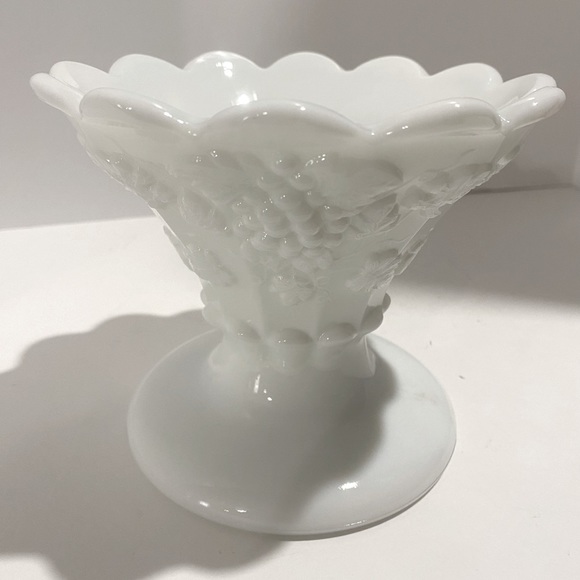 Westmoreland Other - Vintage Westmoreland Milk Glass Candy Dish Compote Grapes Scalloped Edge Footed